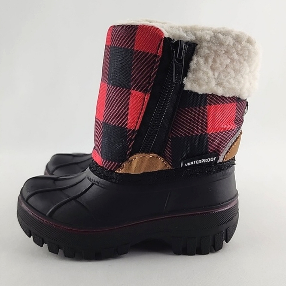 HOT PAWS Youth Red Plaid Snow Boots Waterproof Insulated -30C Reflective 6